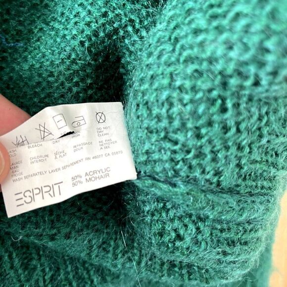 Vintage 80s Womens Esprit Emerald Green Mohair Fluffy Cropped Fuzzy Cardigan S - Picture 9 of 9